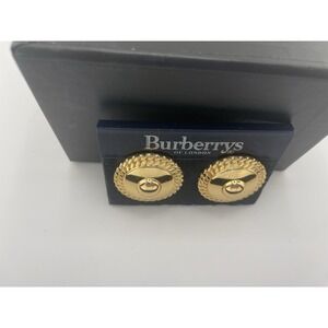 Burberry's Vintage NOS Earrings Statement Button Clip Ons Gold Tone 80s New Gift